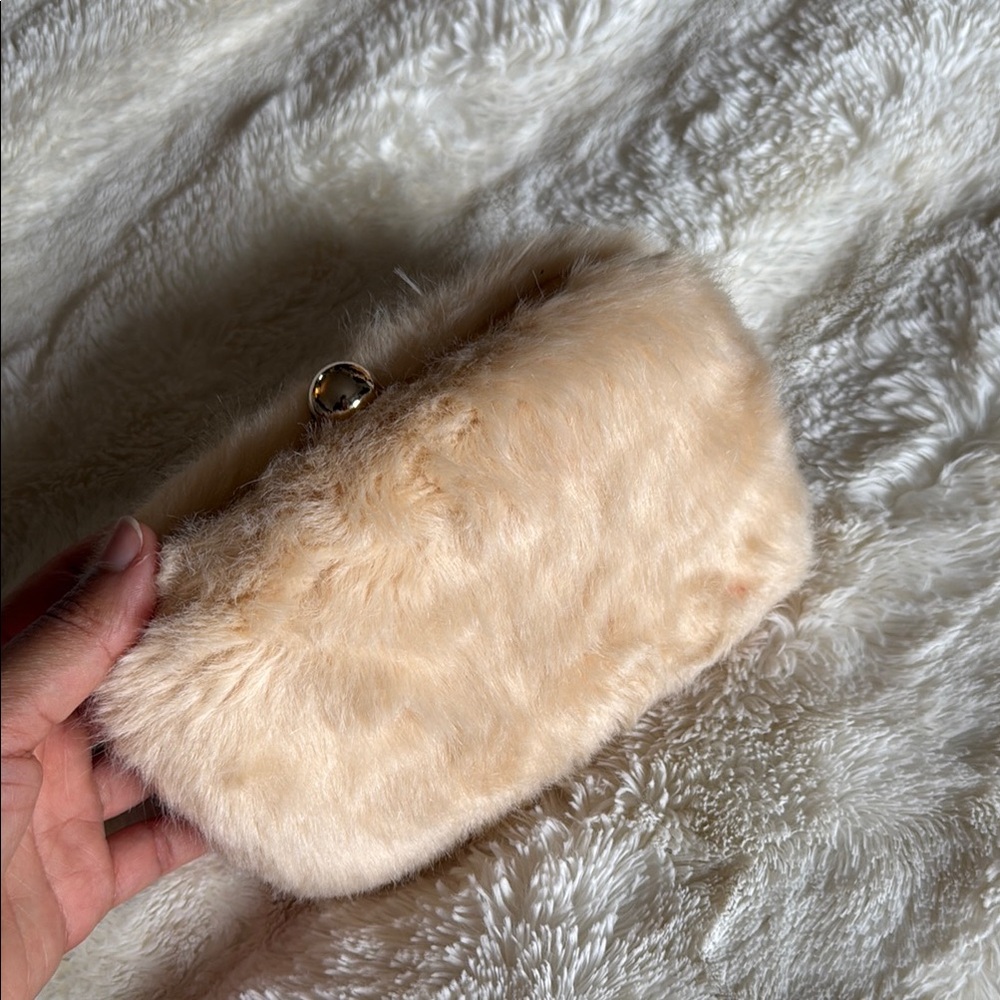 MARCIANO Plush Faux Fur Clutch Bag in Light Beige